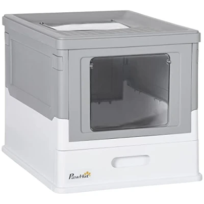 Image of PawHut Hooded Cat Litter Box, Portable Pet Toilet w/Scoop, Tray Grey