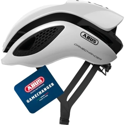 Image of ABUS GameChanger Racing Bike Helmet Aerodynamic Cycling with Optimal Ventilation for Men and Women Movistar 2020, Polar White, Size M