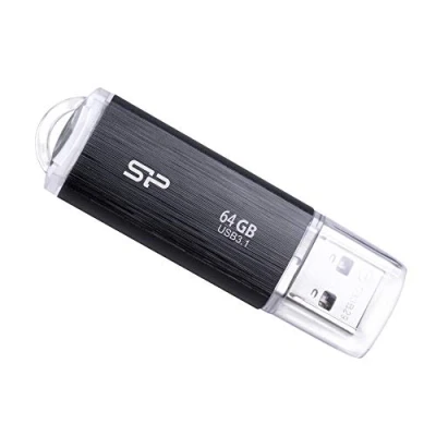 Image of Silicon Power 64 GB USB Flash Drive, B02 Blaze, USB3.1, Retractable Connector, Built in Strap Hole Design, Data Backup and Restore, AES 256 bit Encryption, up to 5 Gb/s,Black