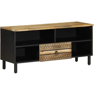 Image of vidaXL TV Cabinet Black 100x33.5x46 cm Solid Rough Wood Mango