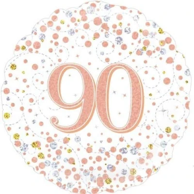 Image of OaktreeUK 227192 Oaktree 18&quot; 90th Sparkling Fizz Birthday White &amp; Rose Gold Holographic