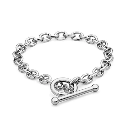 Image of Carissima Gold Women&#039;s 9 ct White 6 mm Oval Belcher Chain T Bar Bracelet of Length 18 cm/7 Inch