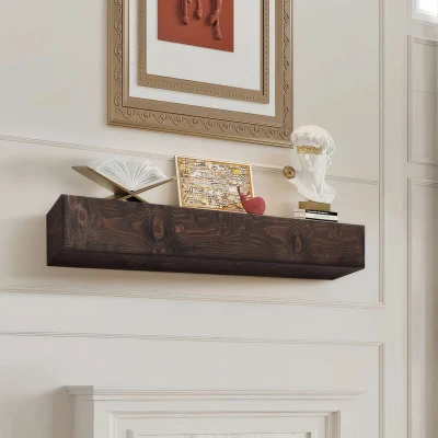 Image of VEVOR Fireplace Mantel, 72&quot; x 8&quot; 5&quot;, 50 lbs Weight Capacity, Natural Wood Mantel for Over Fireplace, Wall Mounted Floating Farmhouse Shelf, Handcrafted Decor, Light Brown