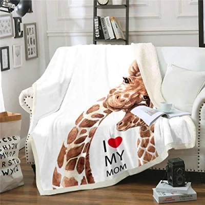 Image of Giraffe Sherpa Blanket Wild Animal Theme Fleece Wildlife Pattern for Couch Travel Sofa Family Design Air Conditioning Ultra Soft Room Decor Double 60&quot;x79&quot; Fuzzy
