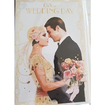 Image of Art Deco 1920&#039;s Lady &amp; Gent On Your Wedding Day Glittered Card