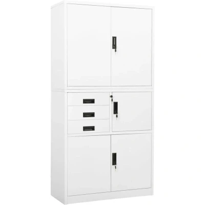 Image of vidaXL Office Cabinet White Steel Filing with 4 Doors, 3 Adjustable Shelves and 2 Locks Ideal for File Storage Clean &amp; Professional Design