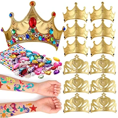 Image of 通用 12PCS Party Crowns for Kids DIY Tiaras Making Collage Craft Activity set Birthday Favours (Gold) …