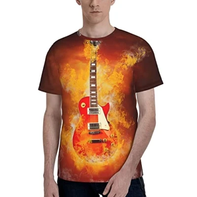 Image of Rock Guitar Printed T Shirt for Men, Fashion Sweatshirt Fashionable S 3XL, Black, XXL/3XL