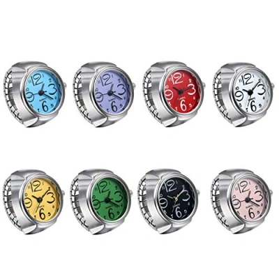 Image of JewelryWe 8pcs Men Women Finger Watch Creative Elastic Round Quartz Ring Watches