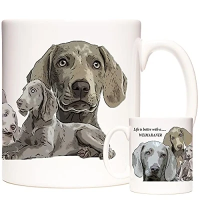 Image of KAZMUGZ Weimaraner Dog mug, 11oz ceramic mug with pictures of Dogs. coffee photo gift
