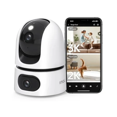 Image of Imou 2 in 1 3K Indoor Security Camera Dual Lens, House 360Full Coverage, Pet Baby Wi Fi with APP, Color Night Vision, Human/Pet/Sound/Motion Detection, Siren Spotlight