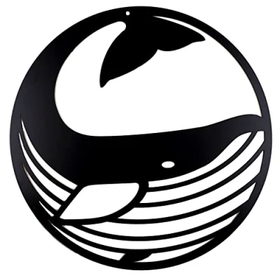 Image of BWG Whale Metal Wall Art Large Circular Decoration Sign 35cm