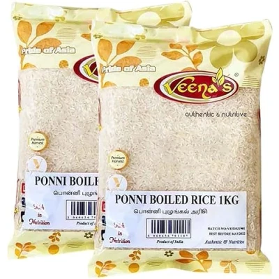 Image of Veenas Ponni Boiled Rice 1KG Kai kuthal Pulungal Arisi High Fibre Protein Natural Indian Origin Gluten Friendly (Pack of 2)