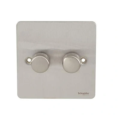 Image of Schneider Electric Ultimate Flat Plate Double 2 Way Dimmer Light Switch, Main and Low Voltage, 250W/VA, GU6222CSS, Stainless Steel