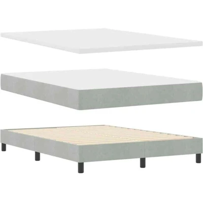 Image of vidaXL Box Spring Bed with Mattress in Light Grey, 140x190 cm, Velvet