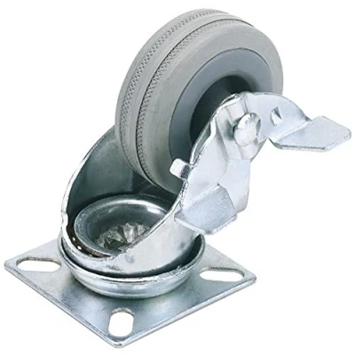 Image of Draper Swivel Plate Fixing Rubber Castor with Brake, 50mm Diameter, S.W.L. 50kg