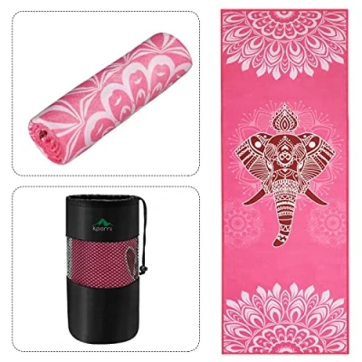 Image of Keemi Non Slip Yoga Towel Microfiber Mat Blanket for Hot Bikram Pilates Gym Towels Sweat (73&quot;x25&quot;, Elephant)