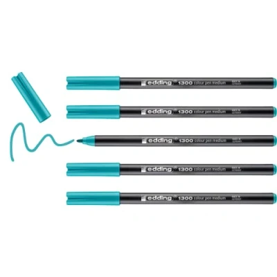 Image of edding 1300 colour pen medium turquoise 5 pens round nib 2 mm felt for drawing and writing school, mandalas, bullet journals