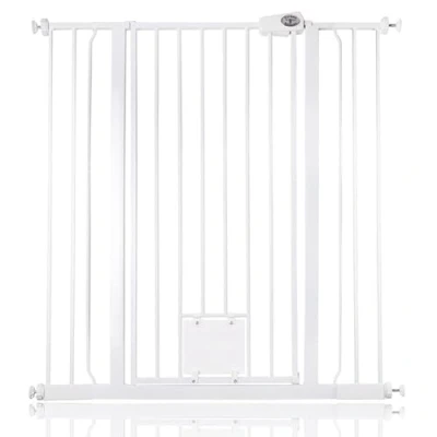 Image of Bettacare Pet Gate with Lockable Cat Flap, 100.8cm 108.4cm, White, 104cm in Height, Extra Tall Dog Safety Barrier Easy Installation