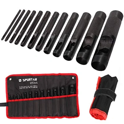 Image of Spurtar Hollow Punch Set (12 Pieces) Heavy Duty Round Leather Kit Hole Cutter Tool for Watch Belt Cloth Gaskets with Storage Bag 1/8 Inch 3/4
