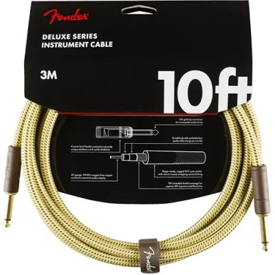 Image of Fender Deluxe Series Instrument Guitar Cable, 10ft / 3m, Straight/Straight Jacks, Tweed