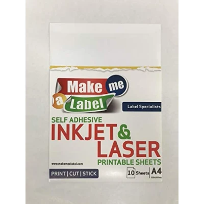 Image of Premium A4 HIGH Gloss White PP Vinyl Self Adhesive Inkjet &amp; Laser Printable Sticker Label Sheets 10