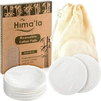 Image of Hima&#039;la 12 Pcs Reusable Makeup Remover Padswith Washable Laundry Bag Bamboo Make Up Pads Eco Friendly Soft &amp; Gentle Cotton (Pack of 12)