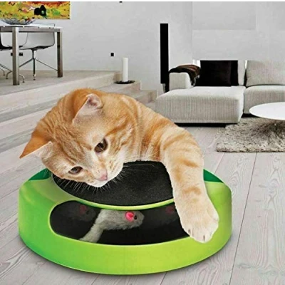 Image of MantraRaj Kitten Cat Upgraded Catch The Mouse Toy, Interactive Toy with Replaceable Rotating Mice and Scratch Pad Plush Moving for Play Fun Exercise