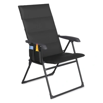 Image of Premium 5‑Position Reclining Folding Garden Chair Padded High‑Back Camping Deck &amp; Fishing Chairs with Side Pocket, Holds 120 kg Portable Outdoor Patio Loungers (1, Black)