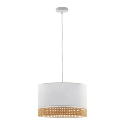 Image of Paglia Cylindrical Pendant Ceiling Light White, Rattan 1xE27