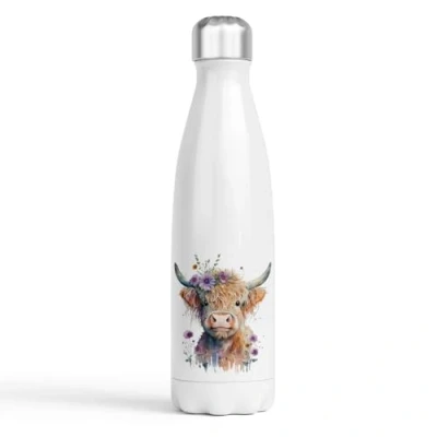 Image of Anonymous Gifting Highland Cow Water Bottle Purple Double Wall Insulated Stainless Steel Sport Drinks 500ml Gift Ideal for School Work Office Oudoor