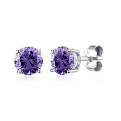 Image of Philip Jones Sterling Silver February (Amethyst) Birthstone Earrings Created with Zircondia® Crystals