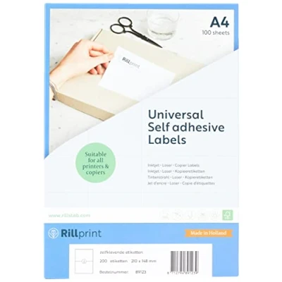 Image of Rillprint Self Adhesive Labels Stickers 200 210 x 148 mm 2 Printable Per A4 Sheet Multipurpose White Address, Shipping Sticky Label for Inkjet &amp; Laser Printer