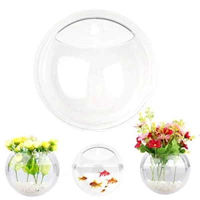Image of æ— 2Pack Wall Hanging Plant Terrarium, Clear Acrylic Globe Flower Vase for Air Plants Succulents, Mounted Bowl Fish Tank Pot Succulent Plants,