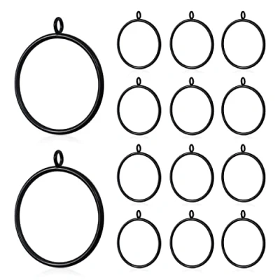 Image of 14Pcs Large Metal Curtain Rings 63mm/2.48in Inner Diameter with Eyelets, Shower Hoops, Drape Sliding Eyelet for Rod, Closed Drapery Rings, Clip (Black)