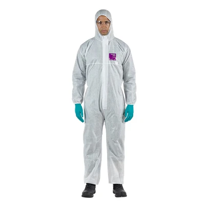 Image of Ansell AlphaTec 1500 Model 138, Disposable Work Overall with Hood, Chemical Protection Type 5/6 , Waterproof Coverall Suit, Industrial Safety Workwear, Men Women, White, Size 2XL (1 Unit)