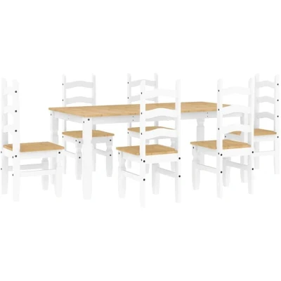 Image of vidaXL 7 Piece Dining Set Panama White Solid Wood Pine