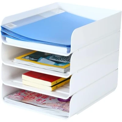 Image of (4pcs Pack) Stackable Paper Trays,Letter Tray Organizer,Office Desktop Organizer,A4 Holder,Supplies Magazine,File Documents,Receipts(White)