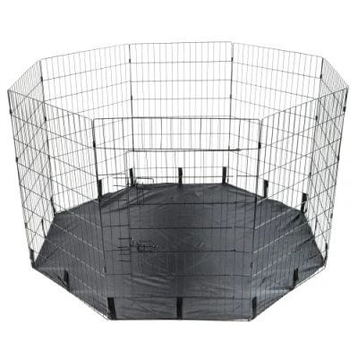 Image of KCT Extra Large 8 Sided Wire Foldable Puppy Play Pen + Floor/Cover, Easy Setup Portable Playpen Crate Exercise Run for Dogs, Puppies, Cats, Kittens, Guinea Pigs