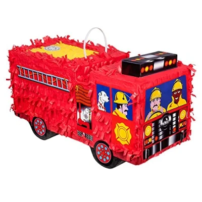 Image of Boland 30966 Pinata Fire Engine Car, Size 43 x 24 18 cm, Truck, Engine, Birthday, Decoration, Party Game, Gift