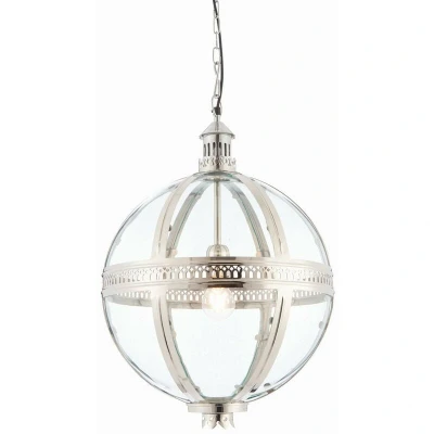 Image of Vienna 1 Light Spherical Pendant Bright Nickel Plated On Solid Brass, Glass, E27