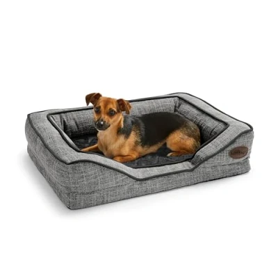 Image of Silentnight Orthopaedic Luxury Pet Dog Cat Bed Cosy Comfortable Small Puppy Sofa with Machine Washable Removable Cover, Contoured Foam Support and Non Slip Base Grey, 65 x 49 17cm