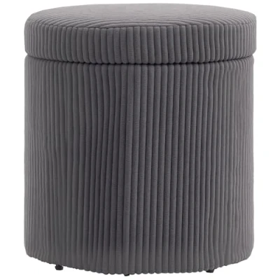 Image of HOMCOM 40cm Round Storage Ottoman, Corduroy Footstool with Removable Lid and Legs, Vanity Stool for Living Room, Bedroom, Grey