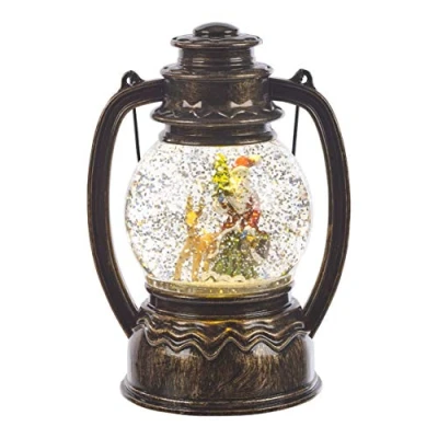 Image of The Christmas Workshop Lantern, Brown with Warm White LED, 19.7cm High x 14cm Wide 11cm Deep