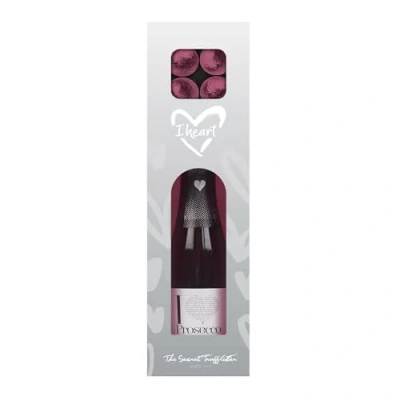 Image of I Heart prosecco and Chocolates Gift Set, including a 200ml bottle of D.O.C. four milk flavour chocolate truffles.