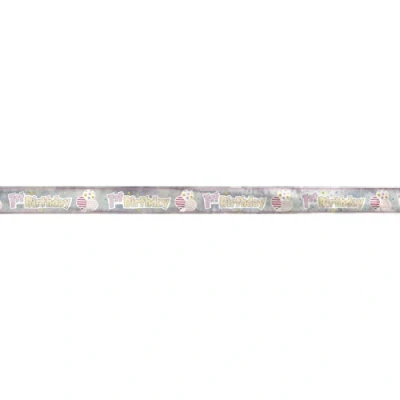 Image of Long Fold Pink Pattern 1st Birthday Foil Banner for Girls (3.6 Meters) 1 Piece Delightful Decoration First Party