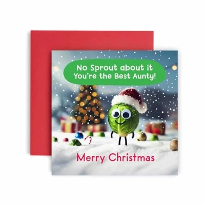 Image of Huxters Christmas Cards for Women Sprout Aunty Happy Card Holiday with Lovely Funny (Aunty)