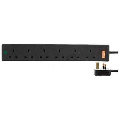 Image of PRO ELEC PELB1755 5m 6 Way Surge Protected Extension Lead, Black