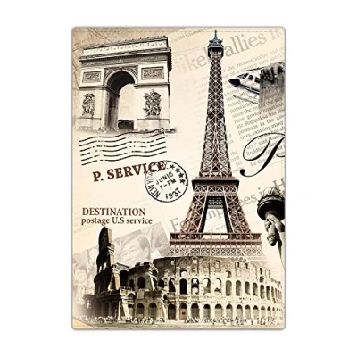 Image of Passport Holder Cover, PU Leather Travel Wallet Case Organiser for Passport, Business Cards, Credit Boarding Passes (Eiffel Tower 03)