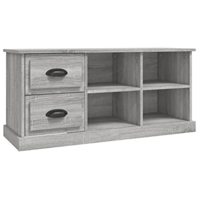 Image of vidaXL TV Cabinet Modern Grey Sonoma Engineered Wood Structure, Ample Storage Space with 2 Drawers and 4 Compartments, Ideal Display Unit For Living Room Bedroom.